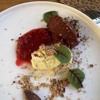 Mushroom pate with herb butter and redcurrant compote   at Moment in Prague