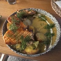 King oyster mushrooms with zucchini and dill  at Moment in Prague