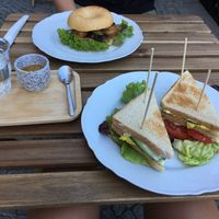 Club sandwich, bagel & coffee  at Moment in Prague