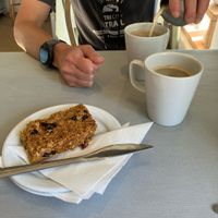  Flapjack and oat milkk  at Borders Pottery in Eyemouth