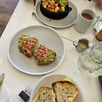 Vegan skillet, avocado toast and breakfast sandwich at Pop Over Eatery in Mystic
