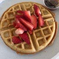 Vegan Belgian waffle   at Pop Over Eatery in Mystic