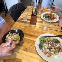 Three vegan dishes: dakgalbi, bulgogi, and light meal  at Noodle Bar - Korean and Japanese Food in Hamilton