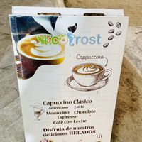 Sign on the sidewalk, they also sell coffees  at Ecofrost in Puerto Villamil