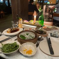 Eggplant dish, char grilled cabbage, edemame, mushroom dumplings   at Billy Ho in Canggu