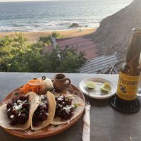 Tacos de Flor de jamaica, una ensalada y una chela y la vista. Todo riquísimo !  at Cabañas Mágico Atardecer in Oaxaca