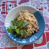 Rice noodles with soy balls  at Vegan and Vegetarian Restaurant in Phuket