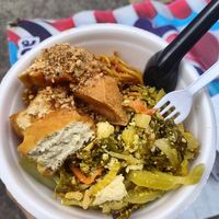 Noodles with vegetables and fried tofu at Vegan and Vegetarian Restaurant in Phuket