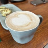 Peanut butter latte with homemade almond milk   at Greenr Cafe  in Panaji