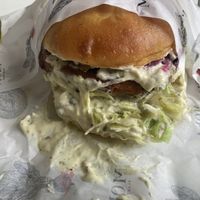 Vegan burger I think was seitan based.  at Moba Plantbased in Belgrade