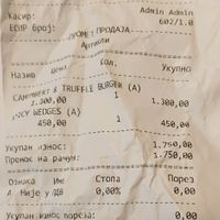 Receipt at Moba Plantbased in Belgrade