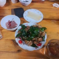 Seitan, fermented bamboo shoots, sugar cane at Lazy Bug - Chay Cao Bang in Cao Bang