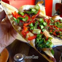 Today's special was California Asparagus with peppers and caramelized onions.  The crust is amazing. at Nick's Pizza in Oakland