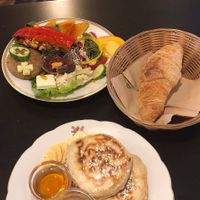 Mediterranean and pancake breakfast platters  at Symbiose in Leipzig