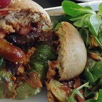 tempeh burger internals at Symbiose in Leipzig