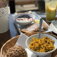 Scrambled tofu and pancakes at Symbiose in Leipzig