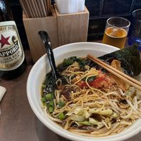 Giant Sapporo and Syoyu Tonkotsu Ramen  at Vegan Ramen by Playpen Friends in Osaka