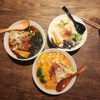 3 of the 6 ramen options at Vegan Ramen by Playpen Friends in Osaka