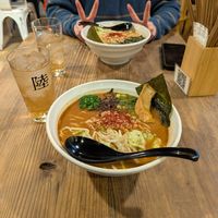 Spicy Ramen in front, Tonkotsu in back at Vegan Ramen by Playpen Friends in Osaka