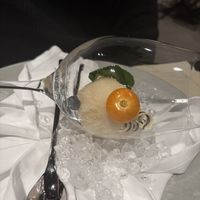 Vegan champagne sorbet - careful, the chocolate spiral it comes with is not vegan   at La Cucina in Soelden