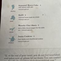 Menu  at Cheeni in Durham