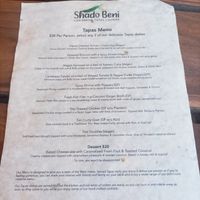 Menu at Shado Beni Caribbean Tapas Lounge in Caye Caulker
