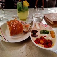 Tahini Plate and mint lemonade at Zakaim at Zakaim - Vegan Boutique in Tel Aviv