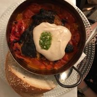 Burnt eggplant in salsa at Zakaim - Vegan Boutique in Tel Aviv