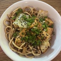 SIZZLING SPICY NOODLES with tofu  at MAKfam in Denver