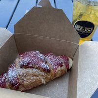Vegan raspberry croissant (so good!) and strawberry green tea   at Brick Road Coffee in Tempe