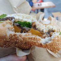 Very tasty mushroom burger with chutney and mayo. #Veganuary at Mushroom in Thessaloniki