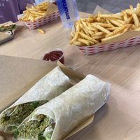 Falafel wrap and Cajun fries (fries portion is big, very cool)  at Gray Leaf Cafe in Freehold