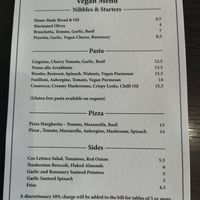 The vegan menu at La Cucina Italian  in Rustington