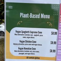 Pizza Cone menu (not on the menu but they also do garlic bread that is vegan) at Pizza Cone in Christchurch
