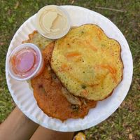 Another view of pancake sampler  at Suki's Vegan - Haile Farmers Market in Gainesville