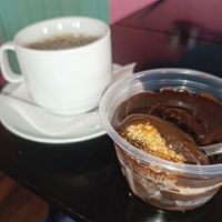 Brownie com ganache de chocolate e paçoca // café at Veg Veg in Curitiba