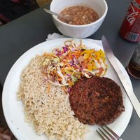 Dish with red bean patty at Veg Veg in Curitiba