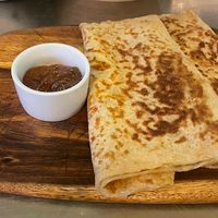 Breakfast/lunch: Vegan Msemen- traditional Moroccan folded bread with sweet dip  at Casablanca in Cardiff