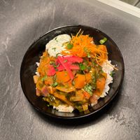 Butternut Squash Bobo with Jasmine Rice, Mint Raita, Pickled Onion & Carrot  at Chamo Street Food in Preston