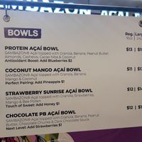 menu: bowls  at CLT - Sambazon Acai Smoothies in Charlotte