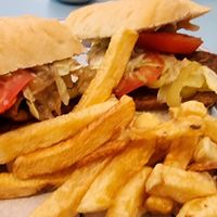Chickpea patty and fries at Bullanga Milanga in Buenos Aires