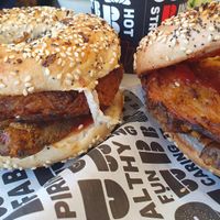 Sausage hash brown bagels at B Bagel Camden in North West London