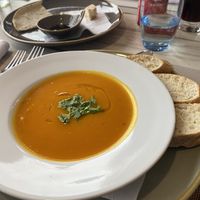 Carrot and coriander soup - delicious!!  at Corbiere Phare in Jersey