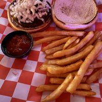 Beyond burger with vegan cheese, onions and jalepenos  at Froggy & Jeffro's in Spring Hill