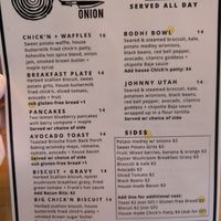 Breakfast menu at The Smokin' Onion in Asheville