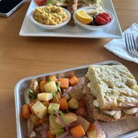 Top is breakfast plate and bottom is big chick’n biscuit 🤤  at The Smokin' Onion in Asheville