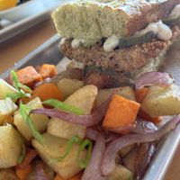 Big chick’n biscuit from breakfast menu    at The Smokin' Onion in Asheville