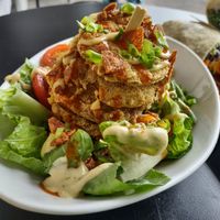 Fried green tomatoes. at The Smokin' Onion in Asheville