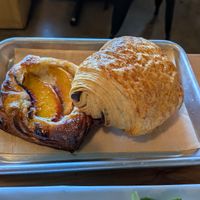 Peaches and cream Danish and chocolate croissant at The Smokin' Onion in Asheville