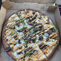 Cheesesteak pizzaa  at Mike's Vegan Grill in Charlotte